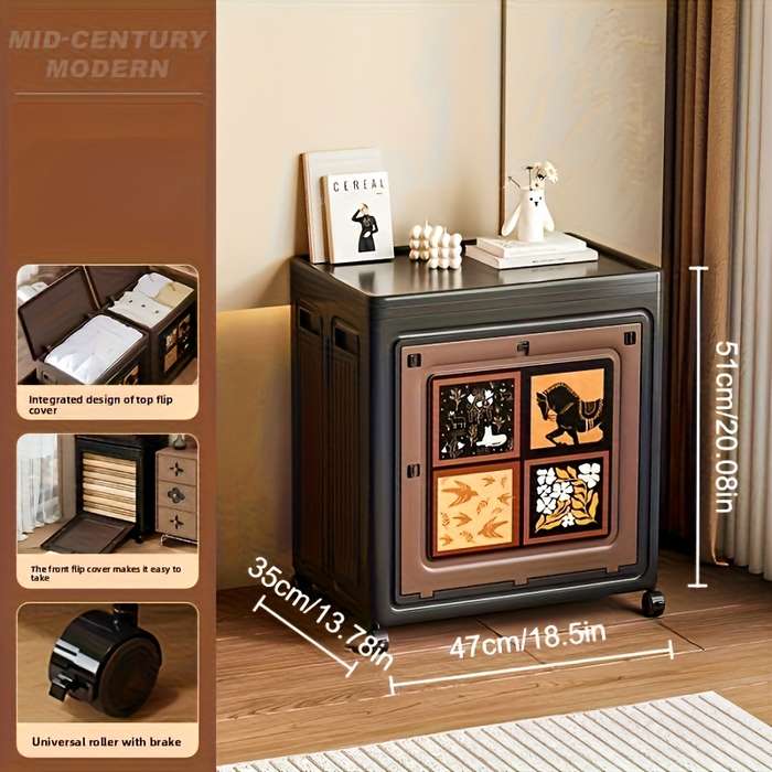 Storage And Organizationstorage Dark Brown Double Door Foldable With Pulleys Width 47Cm 18.5In