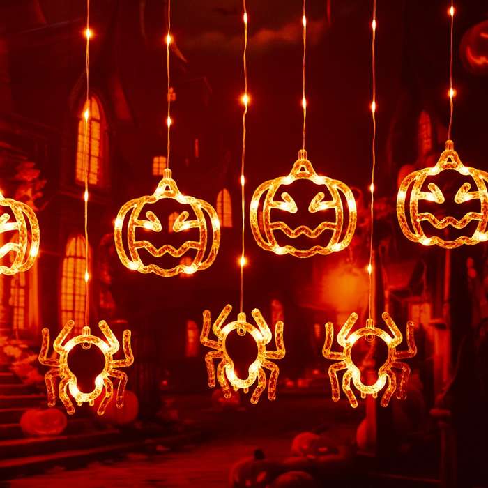 Halloween Decorations Style Spider  Add   Pumpkin Curtain Light