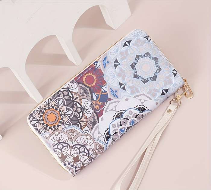 1pc Elegant Floral Pattern Long Wallet for WomenLarge Capacity Zipper Closure with Multiple Card