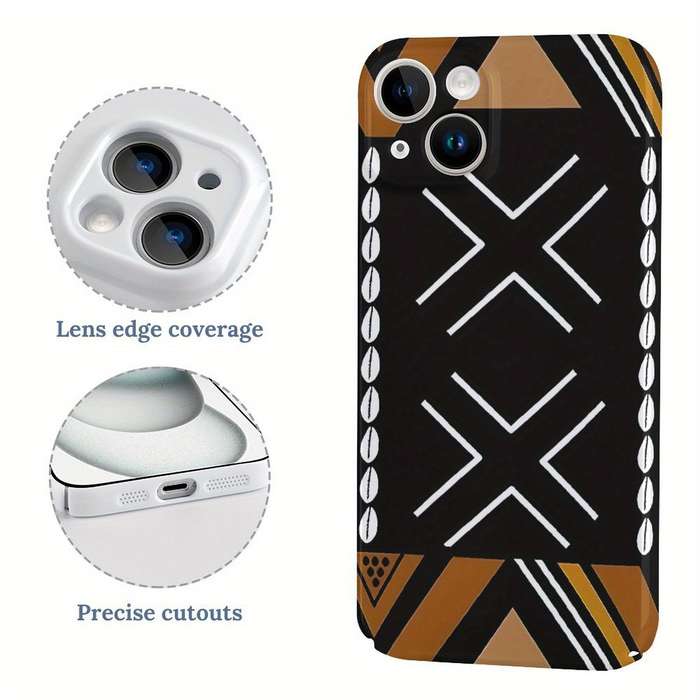 1Pc White For iPhone 15 Pro African Mud Cloth Phone Case