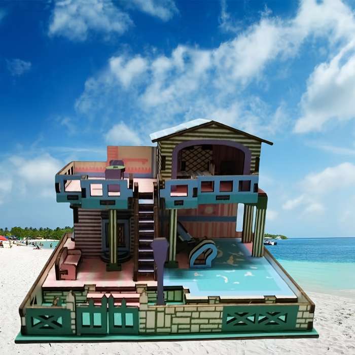 Building Toy Architectural Model Toy Set Style Seaside Villa