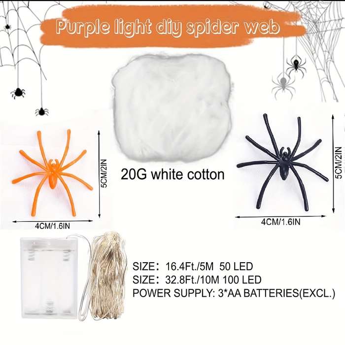 Halloween Decorations Color Purple Light Model 5M 50Led Add  20 Spiders