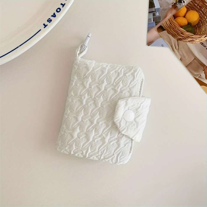 1pc Elegant Bi-fold Bubble Gauze Wallet with Snap Closure and Keychain Accessory Hand Washable Che