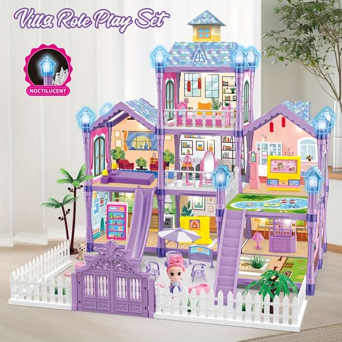 Building Toy Architectural Model Toy Set Items Luminous Diy Princess Villa Castle Purple 241 Pieces