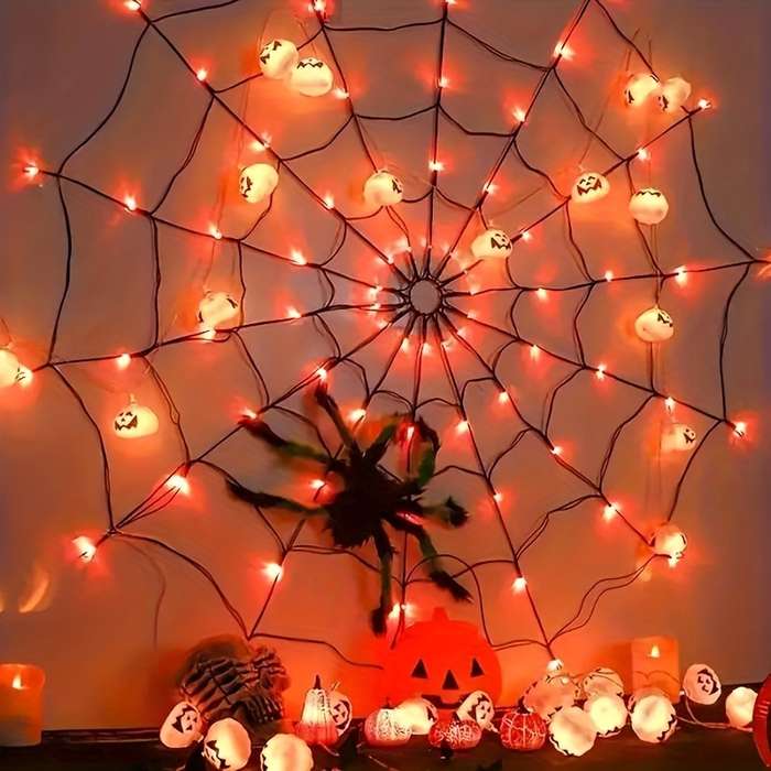 Halloween Decorations Color Purple Model Spider Web Lights