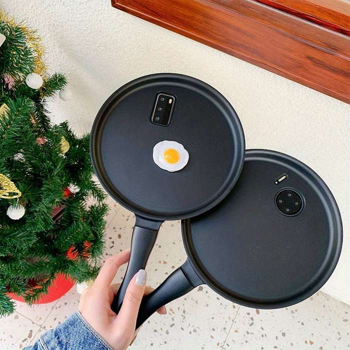 1Pc Black For iPhone 14 Pro Max Fried Egg Frying Pan Phone Case