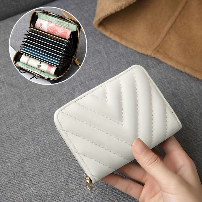 1pc Elegant Black Zipper Wallet with Quilted DesignLarge Capacity Multiple Card Slots Coin Poc