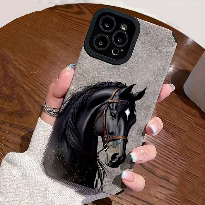 1Pc Black For iPhone 15 Pro Black Horse Phone Case