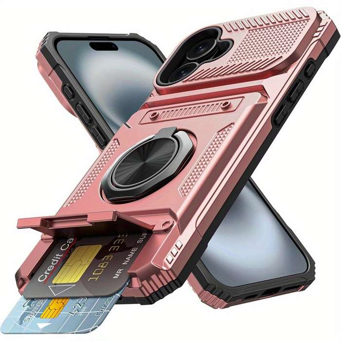 1Pc Pink Red Color For iPhone 16 Heavy Duty Shockproof Phone Case