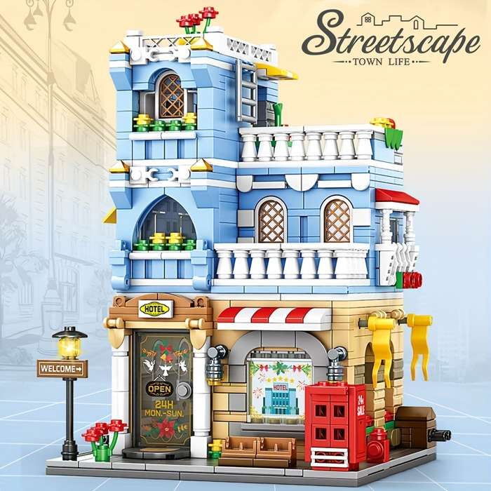 Building Toy Architectural Model Toy Set Color Large Hotel Building Blocks No Box