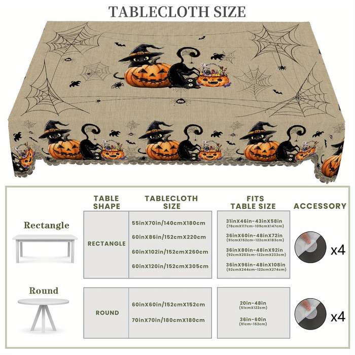 Halloween tablecloth decoration size Rectangle 60x102In 152x260cm add 4pcs Self adhesive