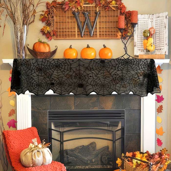 Halloween tablecloth decoration color Black Spider Web size 45x183cm