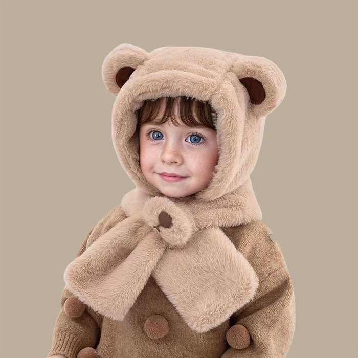 Winter Hat Color  Bear Plush One Piece  White
