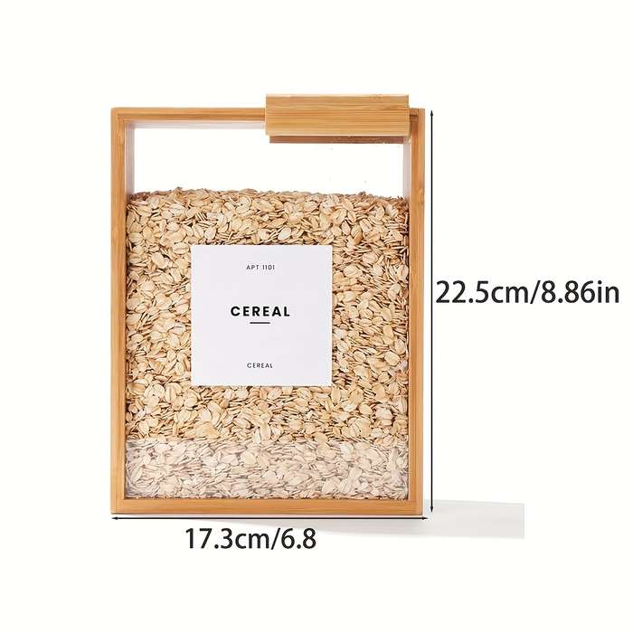 1pc High-Quality 3L Bamboo Wood Food Storage Box with Sliding Lid Ideal for Pasta Grains M