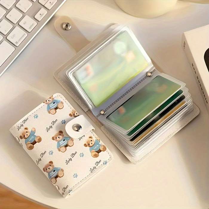 1pc Cute Bear Design Women's Credit Card WalletCompact with Multiple Slots ID  Drivers License Hol