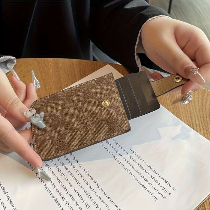 1pc Fashionable Women'S Slim Credit Card Holder Wallet Multi-Card Slot Design Stylish Polyeste