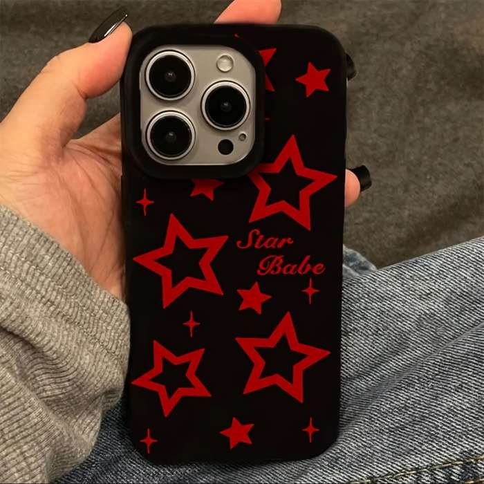 1Pc Mixed Color  For iPhone 15 Pro Max Red Star Pattern Phone Case