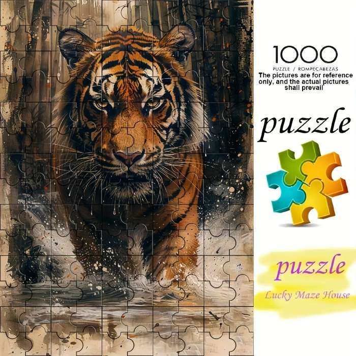 1000pcs Oil Painting Puzzle Featuring Tigers Durable And Seamless for Adults Rectan
