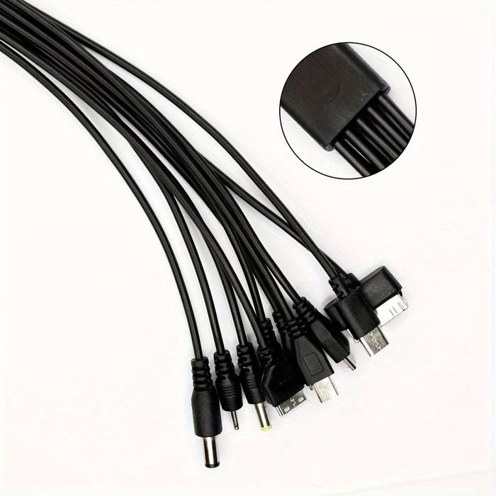 1pc 10-in-1 USB Charging Cable Set PVC Matte Round Cable 21cm USB Male to Female 5-10W Powe