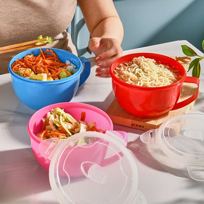 1pc Convenient Portable Sealed Instant Noodle Bowl Microwave Ramen Pot Instant Noodle Bowl C