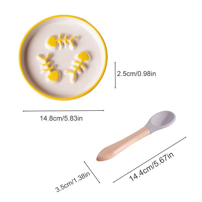Pet Supplies Color Yellow Fish Bone Plate  Add   Spoon