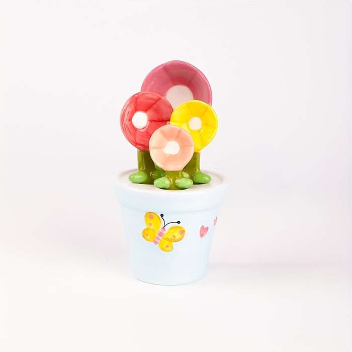 1 Set of Flower Spoons with Storage Rack Cute Household Kitchen Ceramic Spoons with Base Kitc