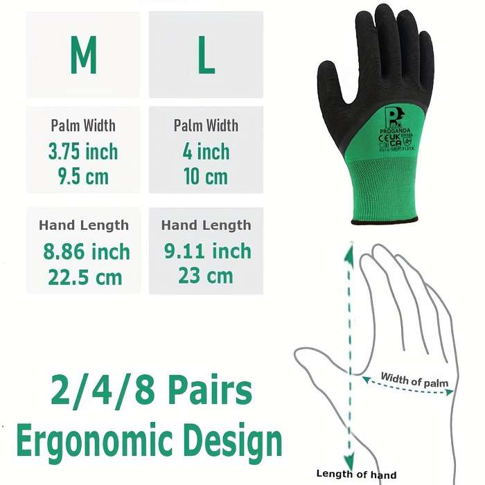Work Gloves Color Green Size L  8 Pairs