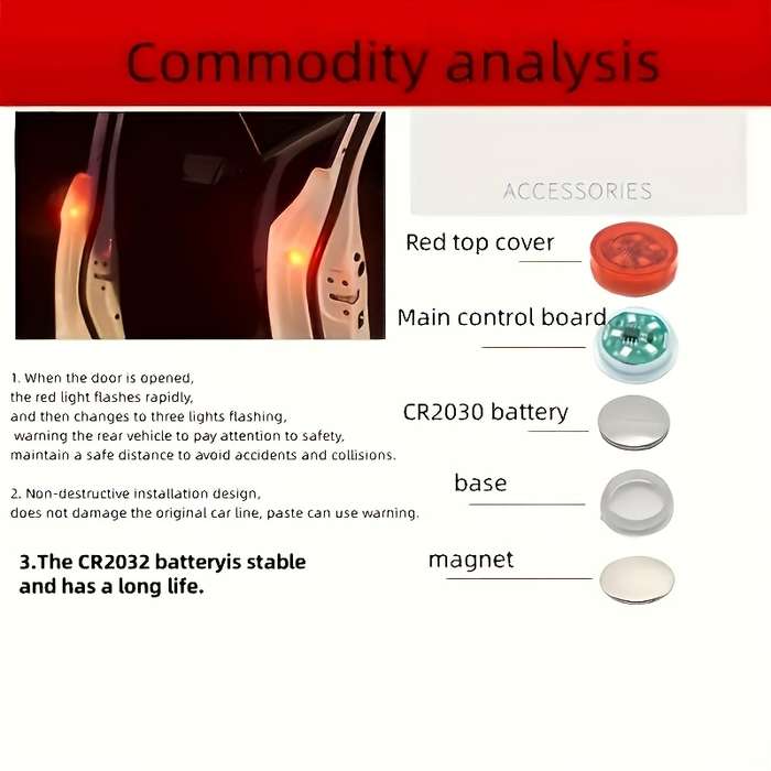 4pcs of Warning Lights for Car Doors Red Light LED Lights Automotive Warning Light