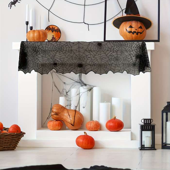 Halloween tablecloth decoration color Black Spider Web size 45x183cm