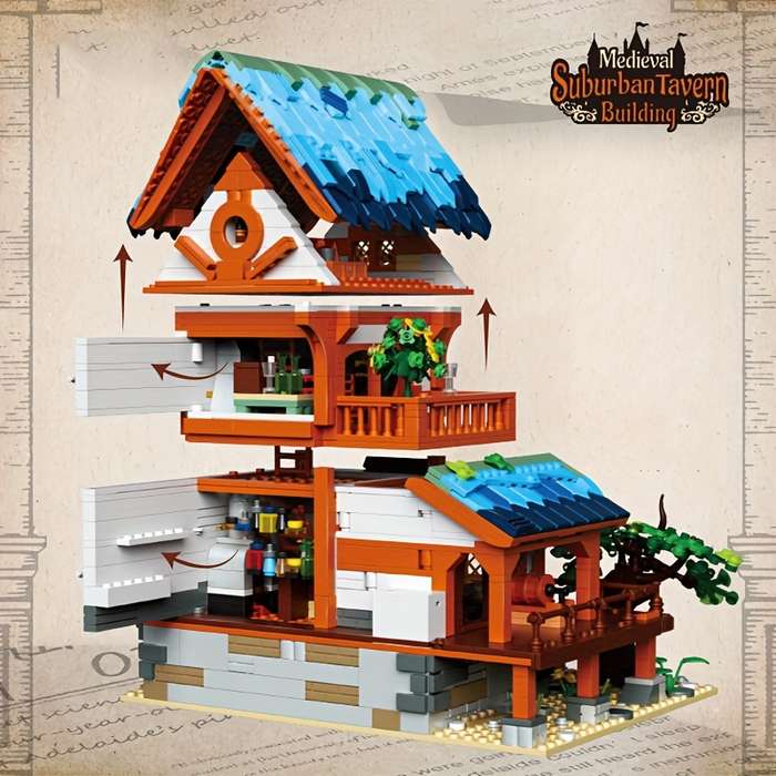 Building Toy Architectural Model Toy Set Color Medieval Tavern 1682Pcs