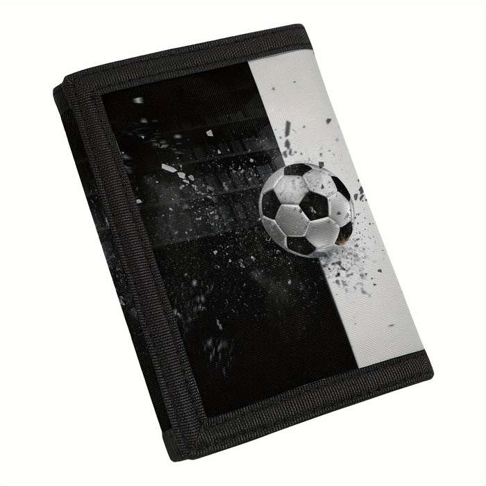 1pc Polyester Tri-Fold Wallet with Soccer Ball Design Simple Style Secure Fasteners Lightweight