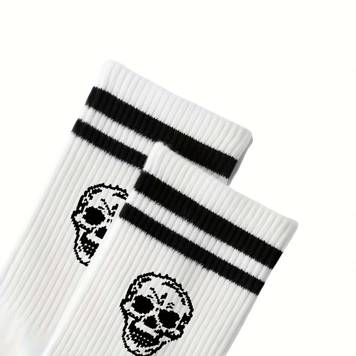 2 Pairs Black And White One Size High Elastic Socks