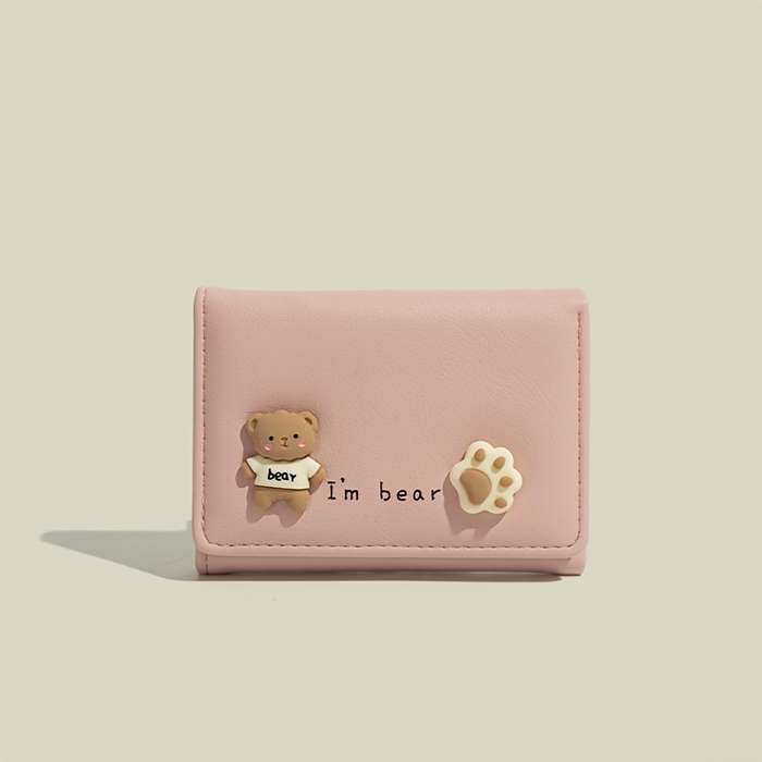 1pc Chic Compact Folding Wallet for WomenCute Cartoon Design Slim Faux Leather Card Holder