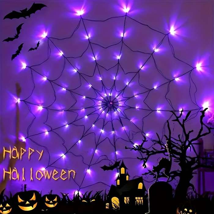Halloween Decorations Color Purple Model Spider Web Lights