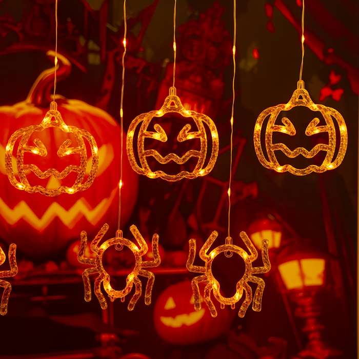 Halloween Decorations Style Spider  Add   Pumpkin Curtain Light