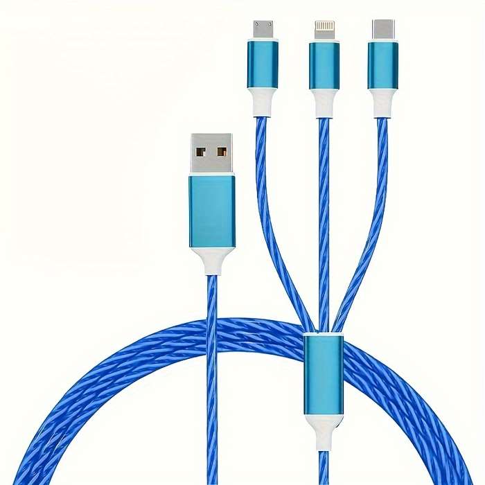 1pc 120cm 3in1 USB Cable 12W Charger Compatible with iPhone Type C Android Micro USB Round