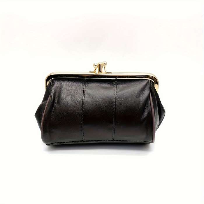 1pc Small Elegant Leather Coin Purse Elegant Ladies Leather Clutch Coin Purse with Kiss Lock Fur