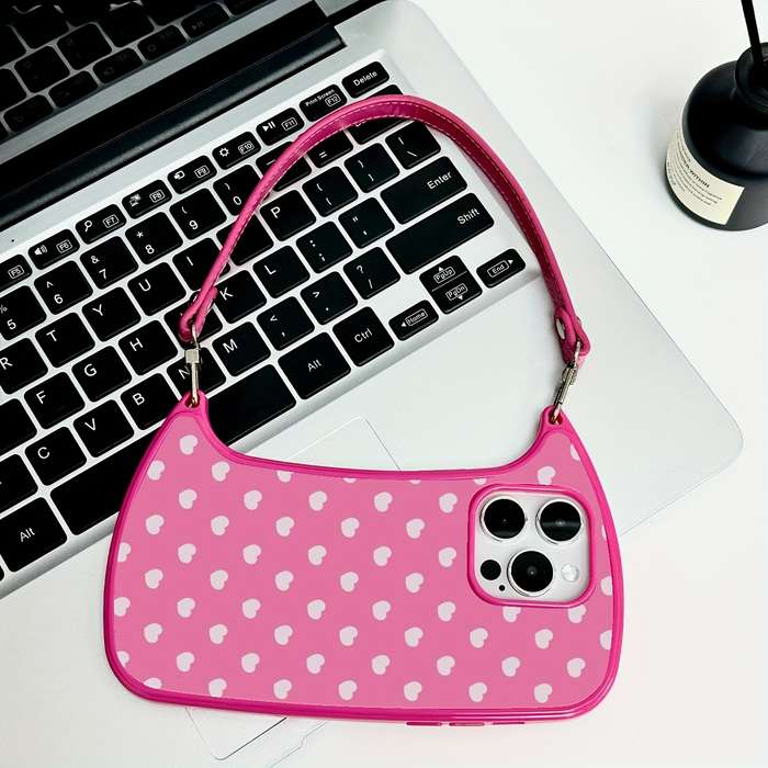 1Pc Rose Red For iPhone 15 Curved Bag Phone Case