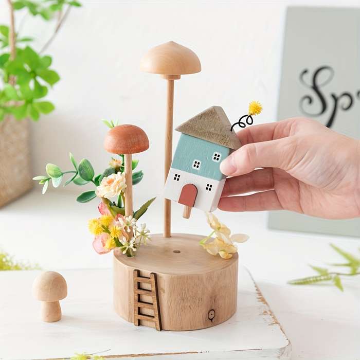 Building Toy Architectural Model Toy Set Items Wooden Mushroom House   Blue