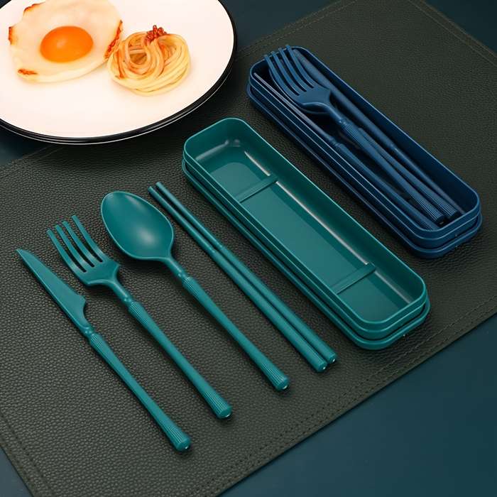 4pcs Set Knife Fork Spoon Chopsticks  Home Office Outdoor Travel Portable Creative Tableware En