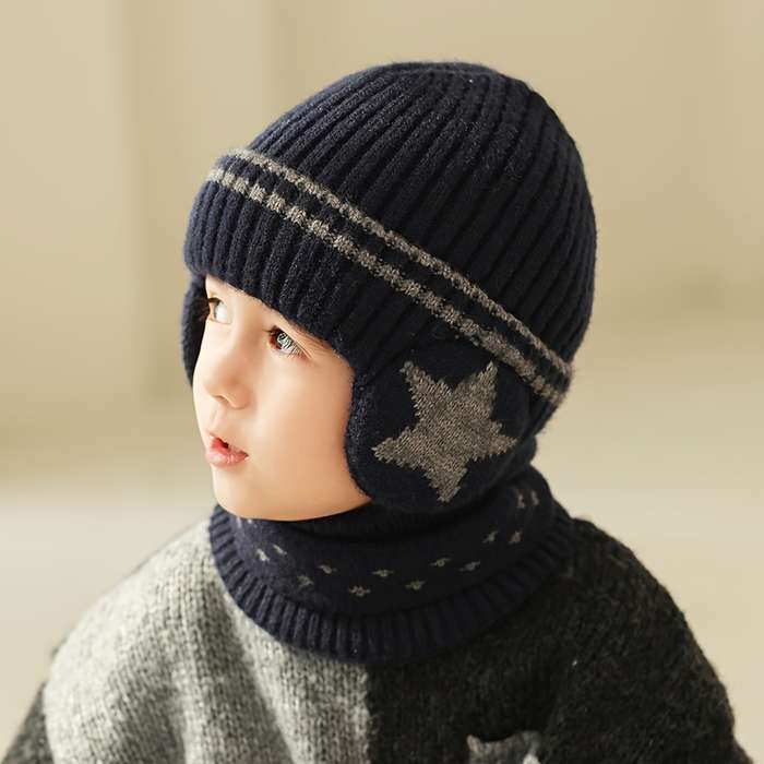 Winter Hat Color Five Star Ear Protection Set Navy Blue