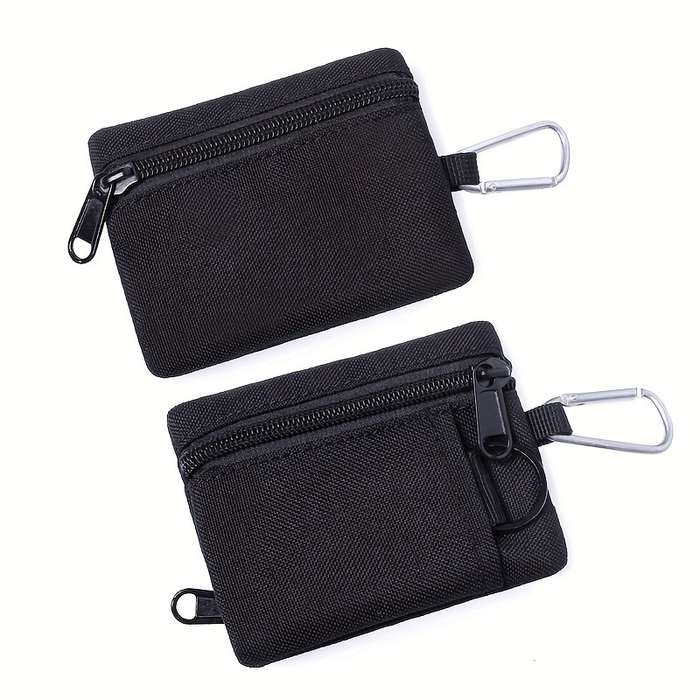 1pc Compact Nylon Travel Wallet with Carabiner ClipCredit Card Holder Coin Purse Durable Zipp
