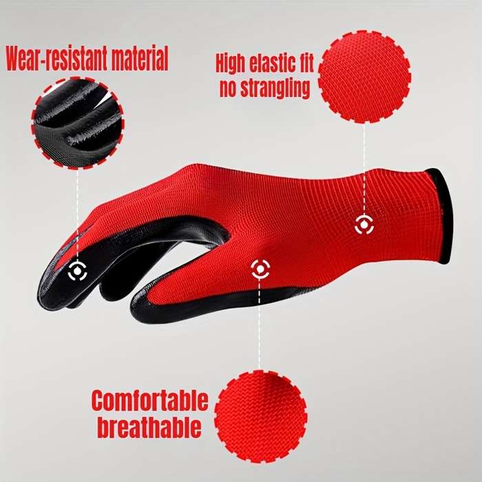 Work Gloves Color Red 4 Pairs