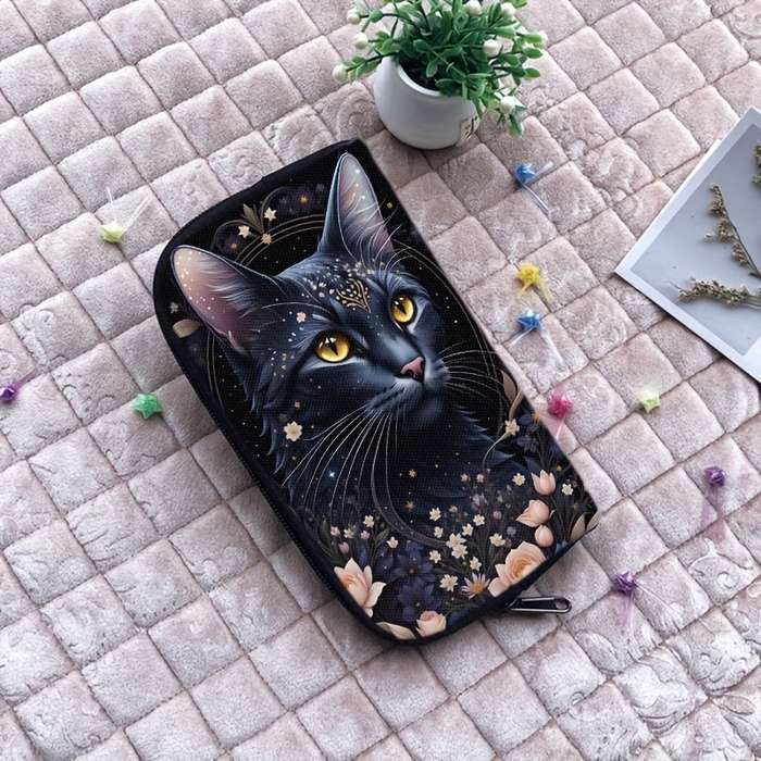 1pc Kawaii Black Cat Moon Print wallet women purse credit card money coin bags ladies clutch bag