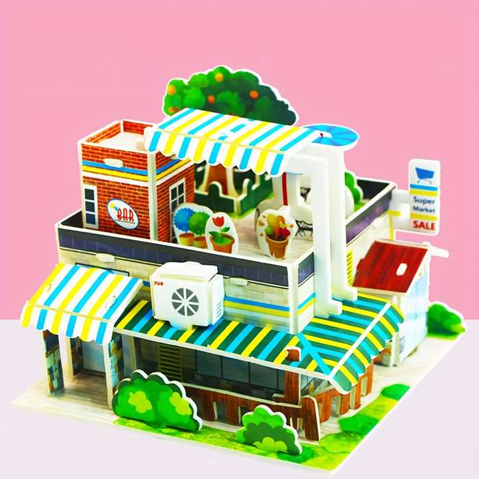 Building Toy Architectural Model Toy Set Style Pink Castle