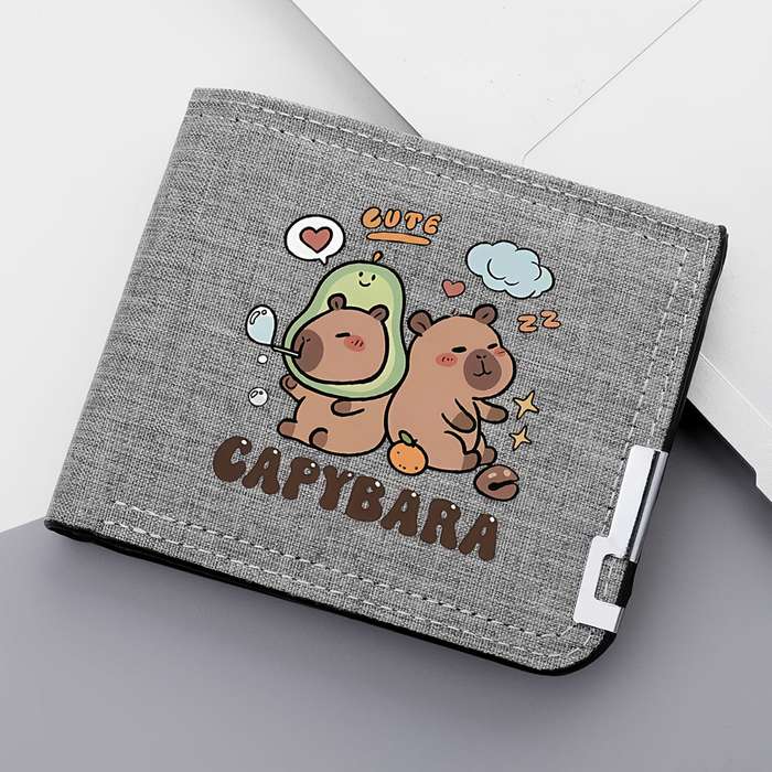 1pc DEABOLAR Cute Capybara Print Canvas Bifold Wallet for Men Lightweight Multi-Function Credi