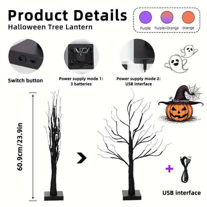Halloween Decorations Color Purple And Orange Size 24Led With Timer Function