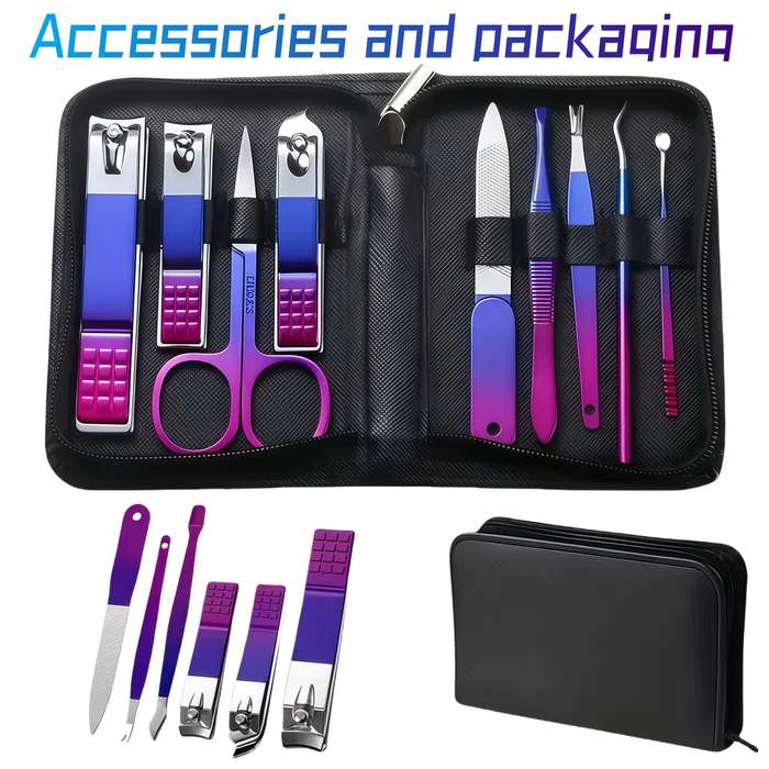 9pcs set Professional Manicure  Pedicure Kit Stainless Steel Nail Clippers Tweezers Scisso