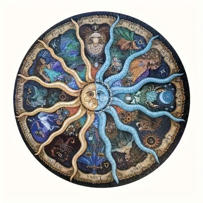 1000pcs Zodiac Signs Jigsaw Puzzle Vibrant Astrological Chart Design with Sun Moon