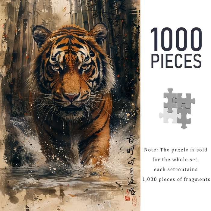 1000pcs Oil Painting Puzzle Featuring Tigers Durable And Seamless for Adults Rectan